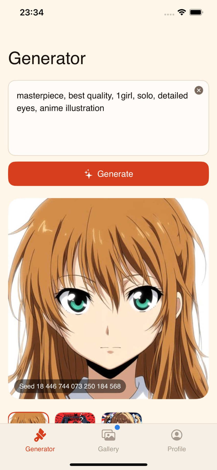 AnimeGen Prompt & generate screen